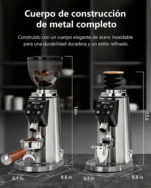 Heavy Duty 64mm Flat Burr Coffee Grinder With 100 Precision Settings For Electric Espresso Beans with stainless steel body.