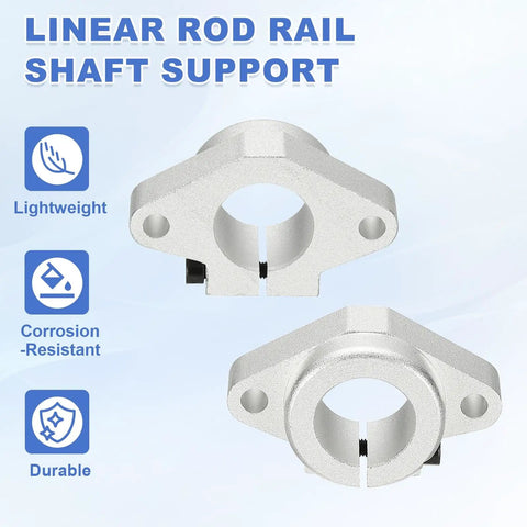 Beefy Aluminum Linear Rod Rail Support For 25mm ID Shafts Heavy Duty Mounting Bracket For Smooth High Speed Motion In 3D Printers And Robotic Systems Clamping Guide For Precise Linear Axis Alignment Pack Of 2, front and angled view