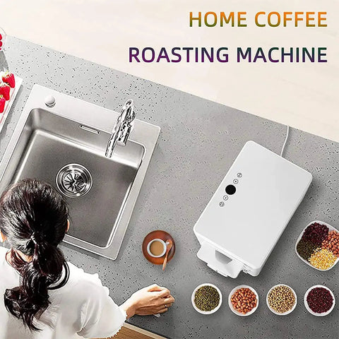Smooth Operator Automatic Electric Coffee Bean Roaster Machine For Home Kitchen Large 1.5 Kg Nonstick Drum in modern kitchen setup.