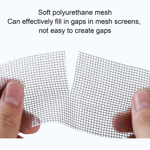 Hands holding soft polyurethane mesh screen for repair, showing flexibility and gap-filling properties.