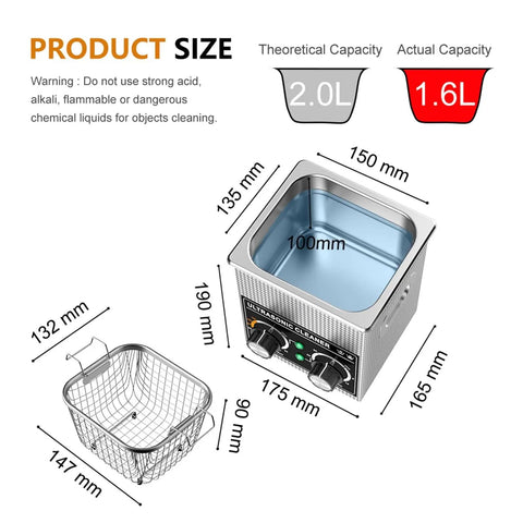 Digital Ultrasonic Cleaner 120W With 120L Heating Tank And Timer For Jewelry E Cig Parts Manicure Tools Deep Cleaning Bath Sonicator Machine dimensions and metal basket.