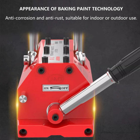 Hella Strong Heavy Duty Magnetic Lifter For Flat Steel Plates And Round Bars Rock Solid Engineering Guarantees No Sweat Single Operator Handling For Rough Job Site Duties, red with anti-corrosion feature.