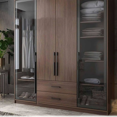 Wooden wardrobe with Two Pack Black T Bar Drawer Pulls 200mm Aluminum Alloy Cabinet Handles for kitchen, bathroom, bedroom use.