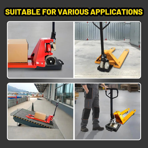 Kickass Heavy Duty Pallet Jack Wheel Chock With Anti Slip Grip, Truck Trailer Rubber Stopper Block For Warehouse Dock Safety in warehouse setting.