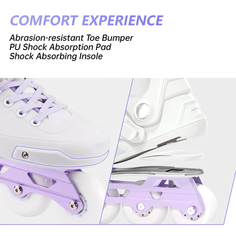 High Performance Inline Skates For Adults With Pro Style, purple finish, close-up of side view showing unibody shell and wheels