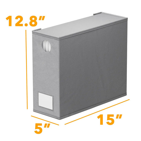 Keep Your Bedding Slick With These Foldable Sheet Organizers, 4 Pack XL Storage Folders Featuring Peek Windows For Queen And King Sets, Straight Up The Best Linen Closet Game Changer In Gray - Gray textile foldable storage box measuring 12.8x5x15 inches.