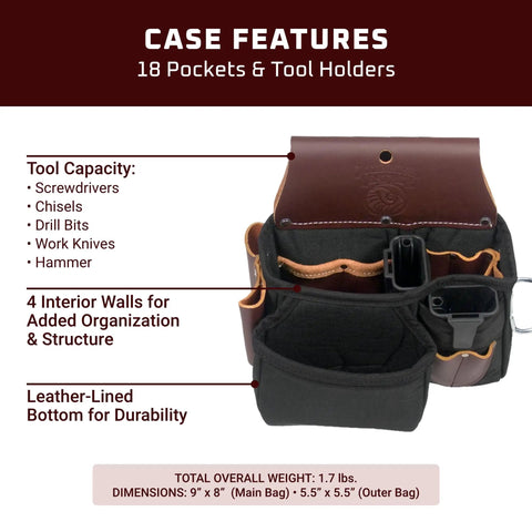 Stronghold Tool Case With 18 Pockets And Tool Holders Durable Leather Lined Interior Compact Upright Organizer features