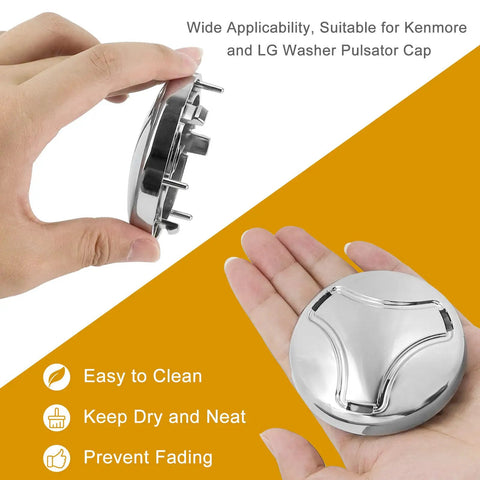 Washer Washplate Cap Pulsator Cap 5006EA3009B Replacement Part Easy Install Protect Clothes From Sticking No Cap Durable Silver Round Washplate Cap For Smooth Efficient Laundry, silver round ABS cap shown front and side