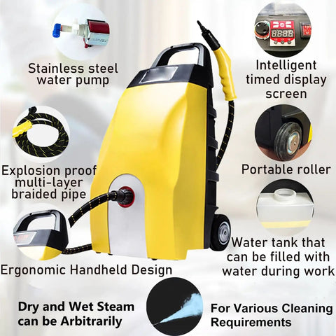 ORISUNTECH Commercial Steam Cleaner 3000W With 3.5L Tank And Ozone Purification features ergonomic design, stainless steel pump, and portable roller.