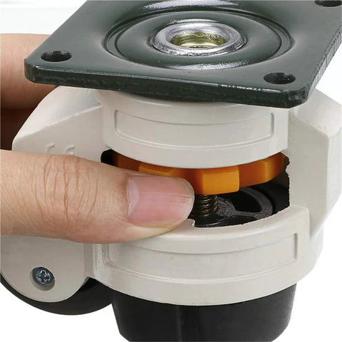 Heavy Duty Retractable Leveling Casters For Workbench Table And Commercial Vending Machine close-up of the locking mechanism.