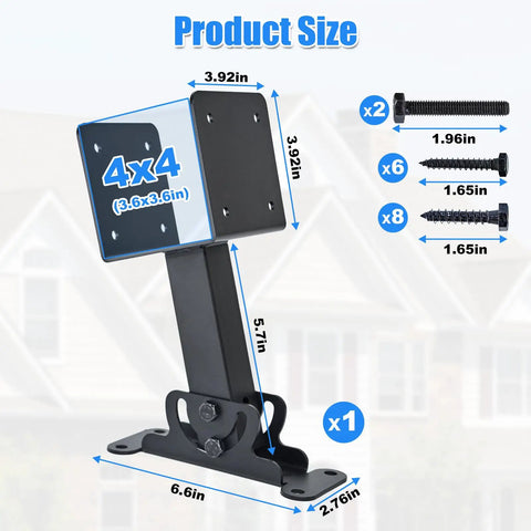 4x4 Heavy Duty Roof Riser Brackets With 180 Degree Adjustable Angles For Pergola, Patio Cover, Gazebo, And Wood Posts Black Metal Mounts For Tough Built To Last Roof Support On Any Wood Post