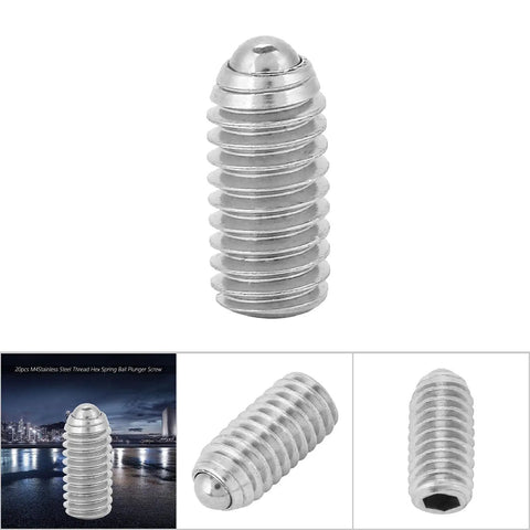 Tough As Nails Stainless Steel Spring Ball Plunger Screws 20 Piece Kit M3 X 8mm heavy duty plunger screw showing metal ball end and thread.