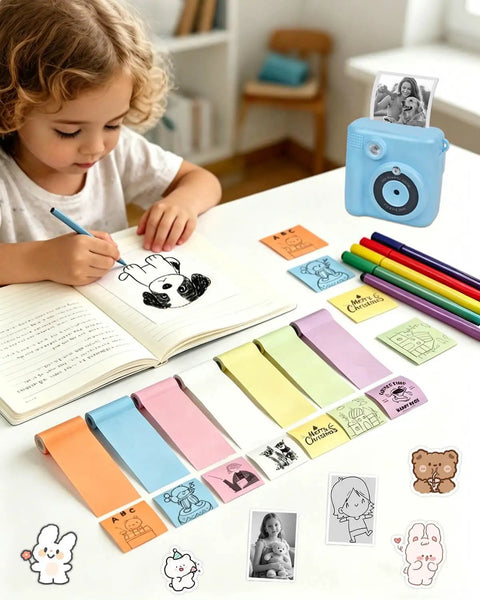 12 Pack BPA Free Instant Print Paper Refills For Kids Cameras, High Quality Thermal Paper Rolls With Glossy Finish, child drawing in notebook
