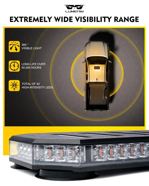 Slick 42 Led Roof Top Strobe Beacon Light Bar Brings The Heat heavy duty warning light bar with 42 high-intensity LEDs.