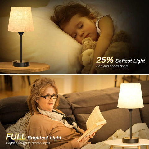 Set Of 2 Dimmable Touch Bedside Lamps With USB C And AC Outlet Charging Station, lighting bedroom and living room scenes