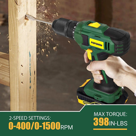 Cordless Drill Kit With 20V Max Power Half Inch All Metal Chuck 2.0Ah Lithium Battery With Fast Charger 398 In Lbs Torque 18 Plus 1 Clutch Includes 17 Drill And Driver Bits Compact Drill Driver For Home Reno And Light Construction Jobs drilling wood
