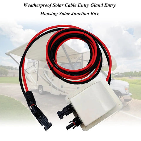 Solar Cable Entry Gland Housing For RVs Campers Boats And Vehicles No Fuss Through Roof Entry Box With 10ft 10AWG Solar Extension Cable White Entry Gland Easy Glue Or Screw Install, white ABS gland with 10ft red and black cable for RV roofs