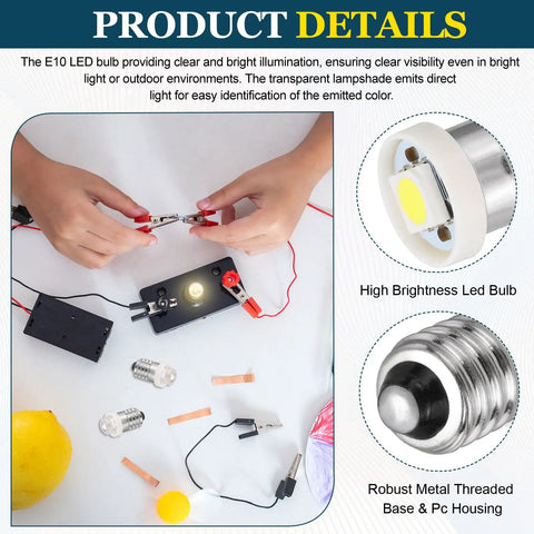 5 Pack Kickass E10 Screw Base LED Bulbs With Sweet Bright White Glow For Flashlights Dash Gauges showing clear illumination setup.