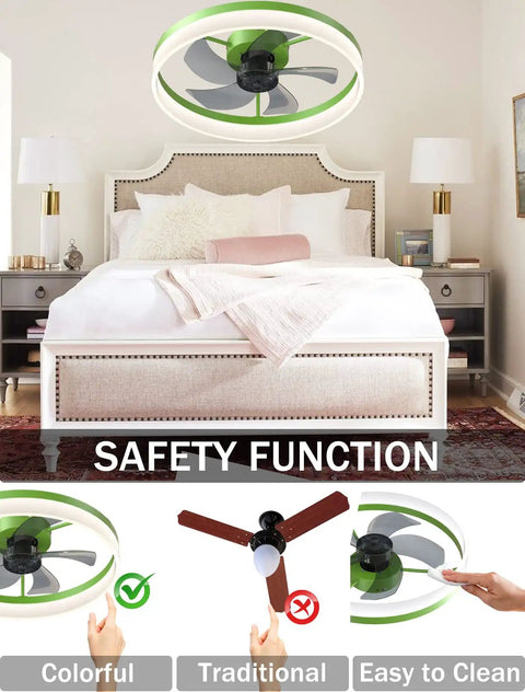 Super Quiet Modern Ceiling Fan With Dimmable LED Lights Remote Control Timing And Reversible Blades Low Profile Flush Mount