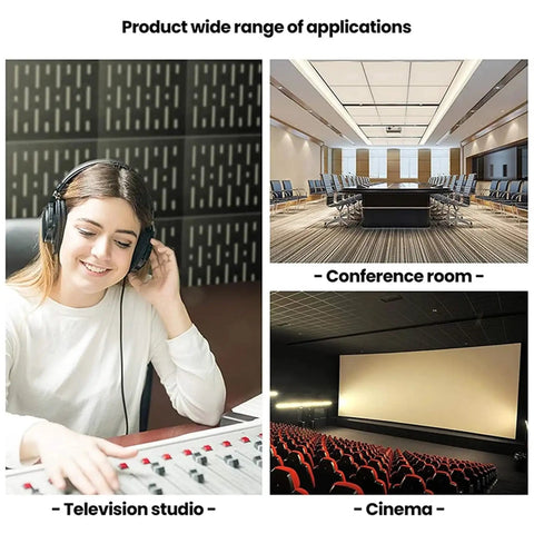 12 Pack Hexagonal Acoustic Wall Panels Sound Absorbing Polyester Foam Tiles For Home Studio Bedroom Decor Soundproofing Flame Retardant in a television studio, conference room, and cinema.