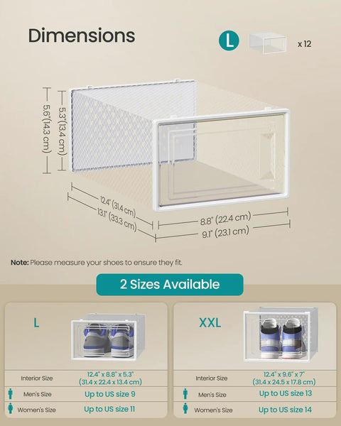 Dimensions of Clear Plastic Sneaker Boxes With Front Access Doors Transparent Shoe Storage Containers Pack Of 12.
