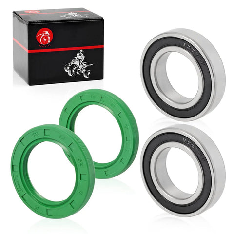 Rear Axle Wheel Bearing And Seal Kit Compatible With Yamaha Banshee Blaster Raptor Grizzly Quad Atv with green seals and silver bearings.