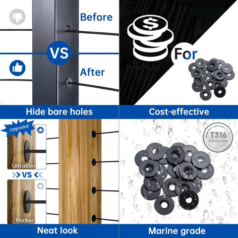 Cable Railing Adhesive Sleeves For One Eighth And Five Thirty Two Inch Wire Rope Stainless Steel Grommet Protectors graphics