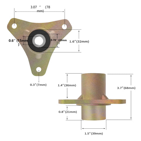 Upgraded Front Wheel Hub And Bearing Assembly For 70cc 90cc 110cc Chinese Atv Without Front Brakes showing dimensions and design details.