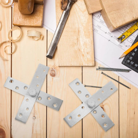 4-Pack Stainless Steel Hidden Door Hinges For Wooden Doors With Rotatable Pivot, shown on wooden work surface with tools.