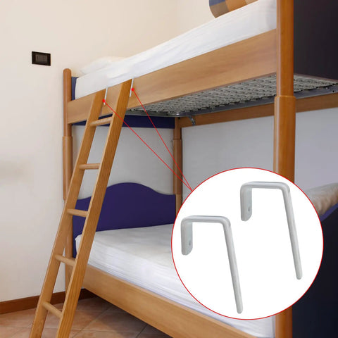 Top Shelf Heavy Duty Four Piece Bunk And Loft Bed Ladder Brackets Rust Resistant PVC Coated Stainless Steel angular support hooks in use.