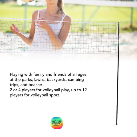 Woman playing with Portable Beach Volleyball Set With No Sag Net System, Pro Grade Steel Poles, Carry Bag, Ball Pump, And All In One Kit.