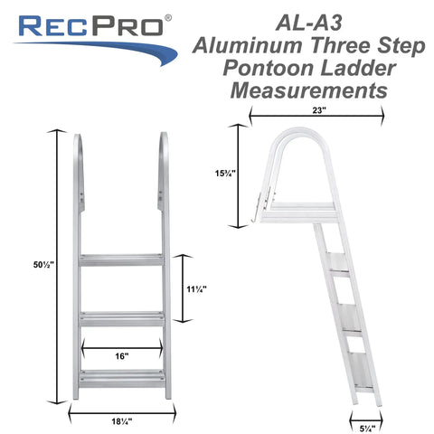 3 Step Marine Boarding Ladder With No Fuss Removable Aluminum Build And Quick Release Mounting For Easy Snap On Snap Off Access On Boat Or Dock Built Tough For Saltwater And Wet Environments, 50½ in tall