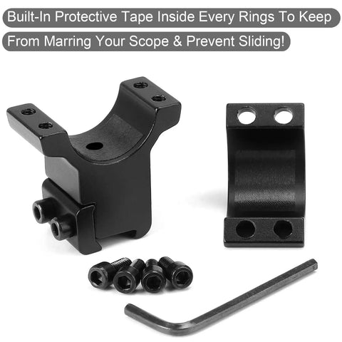 1 Inch Dovetail Scope Ring Set With Two High Profile And Two Medium Profile Rings For 11mm Rails, Secure locking parts and hex key
