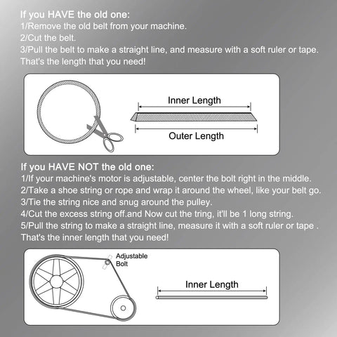 Diagram showing how to measure old and new belt for "Two Pack AX48 EPDM V Belt Cogged Half Inch Wide Raw Edge Industrial Rubber Belt 50 Inch Outer Circumference Beefy Oil Resistant Heat Resistant For Heavy Machinery And Equipment" fitment.
