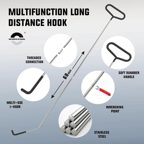 Must Have 26 Piece Car Tool Kit With Stainless Steel Construction Including Fifth Wheel Pin Puller, 68 Inch Long Reach Hook, Air Wedge, Magnetic Pickup Tool With Flashlight, Heavy Duty Auto Repair Essentials For DIYers And Pros