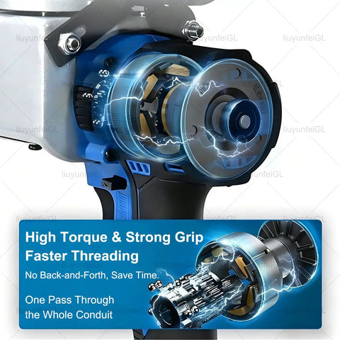 Liuyunfei Electric Cable Puller Wire Stringing Machine shows the brushless motor and high torque grip for efficient wire threading.