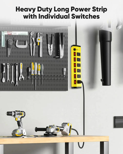 Heavy Duty Power Strip With Individual Switches Six Outlet Metal Workhorse Surge Protector 1200 Joules