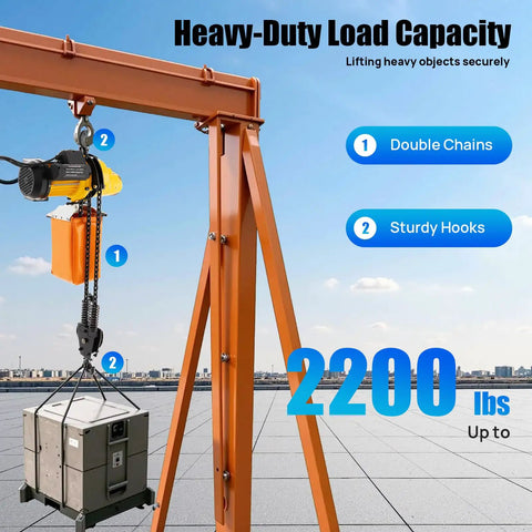 Heavy Duty Electric Chain Hoist With Wired Remote And Emergency Stop 110V Overhead Crane lifting 2200 lbs using double chains.