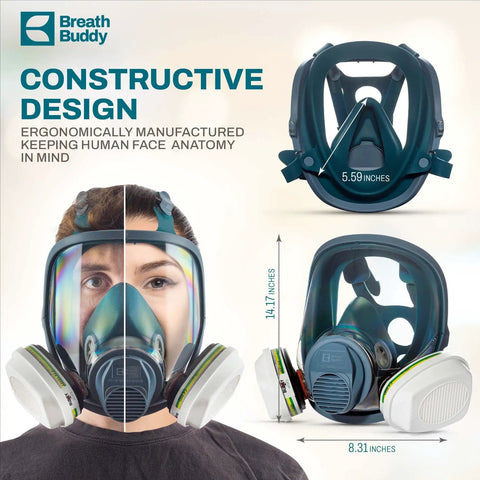 Full Face Respirator Mask With Extra ABEK1P3R Cartridges For Dust And Smoke Reusable Eye Shield Anti Fog Design Adjustable Straps