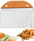 Hendiy large crinkle cutter with wooden handle and stainless steel wavy blade for potatoes/fries