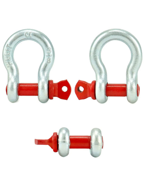 Hella Rugged Three Eighths Inch Galvanized Screw Pin Anchor Shackles Ten Pack with zinc coated D ring connectors for towing.