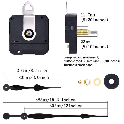 Beefed Up High Torque Quartz Clock Movement Replacement With Hands Spade Long 12 Inch DIY Mechanism Long Shaft 23mm 11.7mm