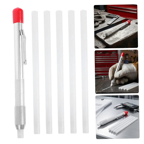 Soapstone Marking Pencil With Aluminum Holder For Welding Supplies, tool on table with heat resistant refills, metalworking use