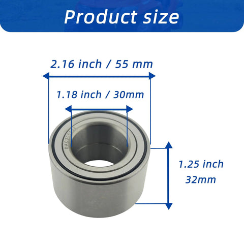 Two Piece Rugged Wheel Hub Ball Bearings For Atv Utv 30X55X32mm with dimensions shown 55mm outer, 30mm inner, 32mm width.