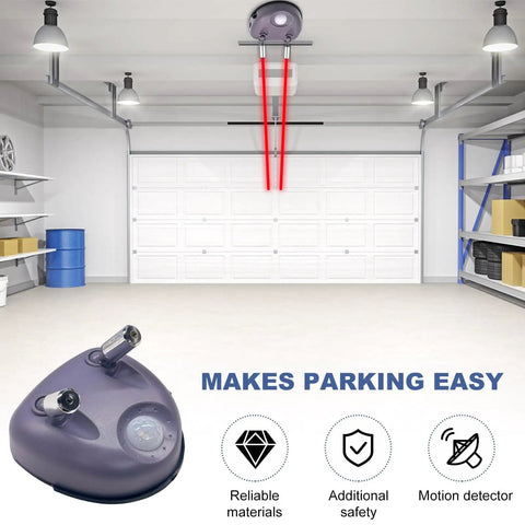 Laser Parking Guide Sensor With 360 Degree Adjustable Wide Angles Garage Parking Aid Kit Includes AC Adapter For Easy Park Like A Pro And Car Stop Indicator In Automotive, ceiling-mounted in a garage with red laser projection
