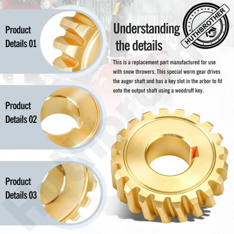 20T Worm Gear Replacement for 40 to 42 Inch Snowblowers as a Go-To Fix, 1-7/8 Inch OD details highlighting key slot and teeth