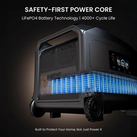Guardian 6000 V2 Portable Power Station 120V 240V Dual Voltage with LiFePO4 battery exposed view