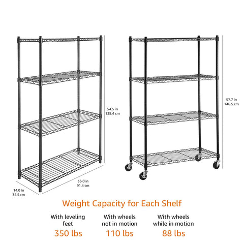 Heavy Duty Garage Shelving Unit With Rolling Casters Four Shelf Metal Wire Rack And Adjustable Steel Organizer dimensions and weight capacity