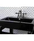 4 Inch Centerset Lavatory Faucet With Brass Pop Up Drain In Black Stainless Steel Deck Mount 3 Hole Installation on black sink