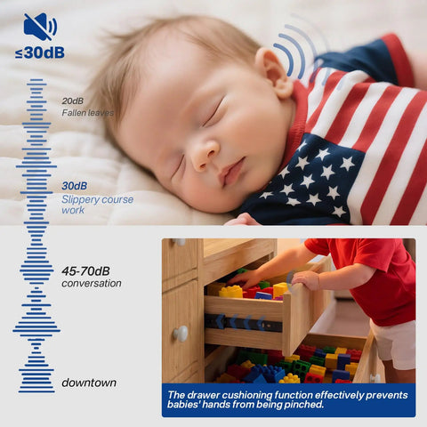 Heavy Duty Soft Close Drawer Slides With Hella Smooth Hydraulic Dampers And Tough One Hundred Pound Load Rating Steel Cabinet Glides Two Pair Kit For Quick Home Upgrades, showing a baby safely near a drawer.
